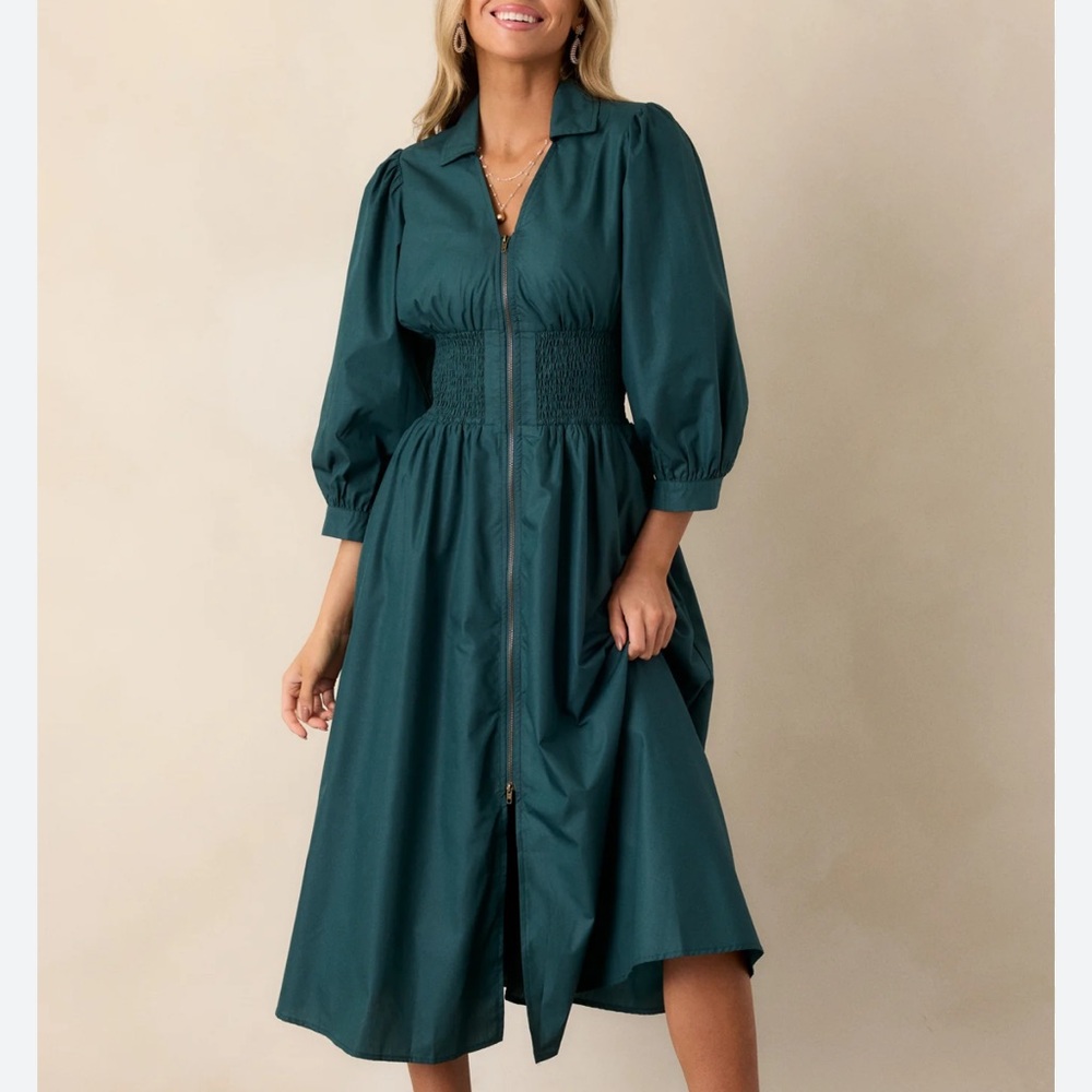 Entro Teal Zip-Front Midi Dress